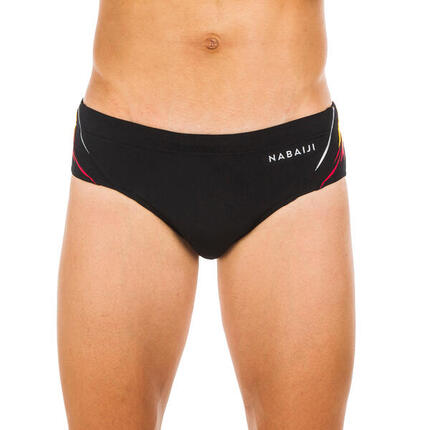 MAILLOT DE BAIN NATATION HOMME SLIP 900 YOKE NOIR KAL ROUGE