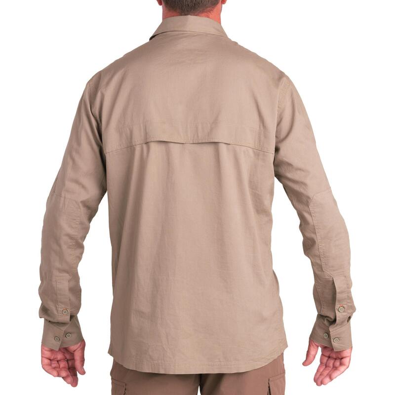 Licht jachtoverhemd voor heren 500 met lange mouwen katoen bruin