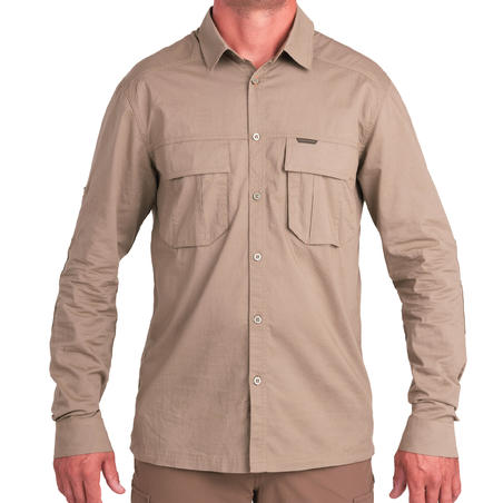 Light long-sleeved hunting shirt 500 brown