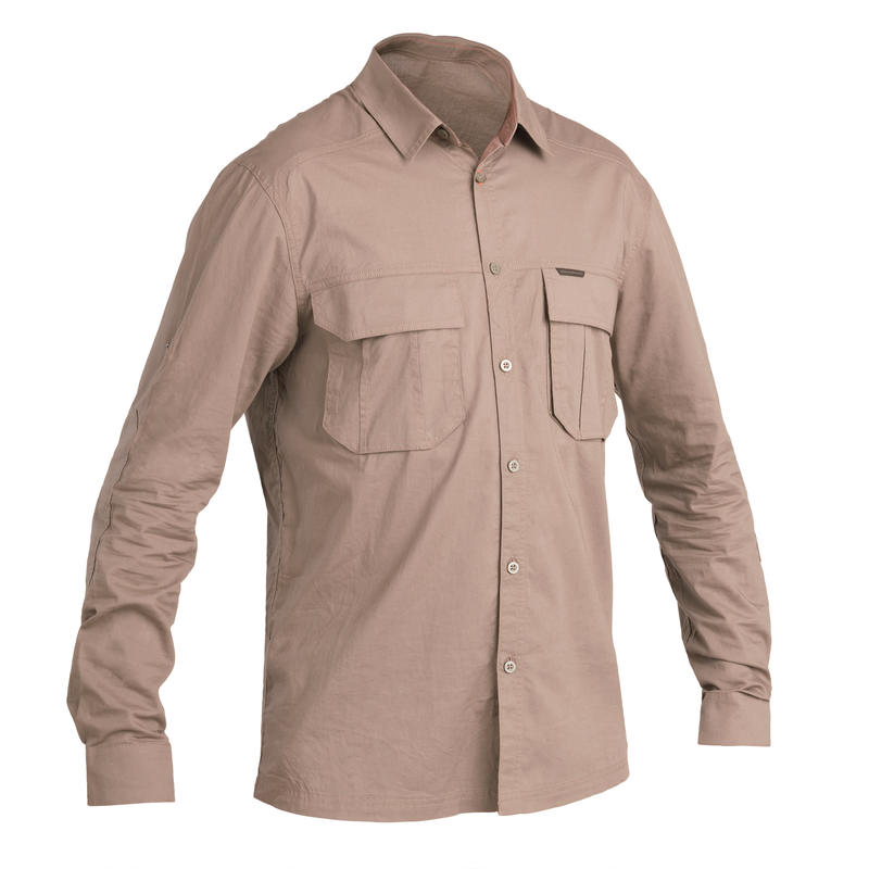 Cotton Long-Sleeved Light Hunting Shirt 500 - Brown