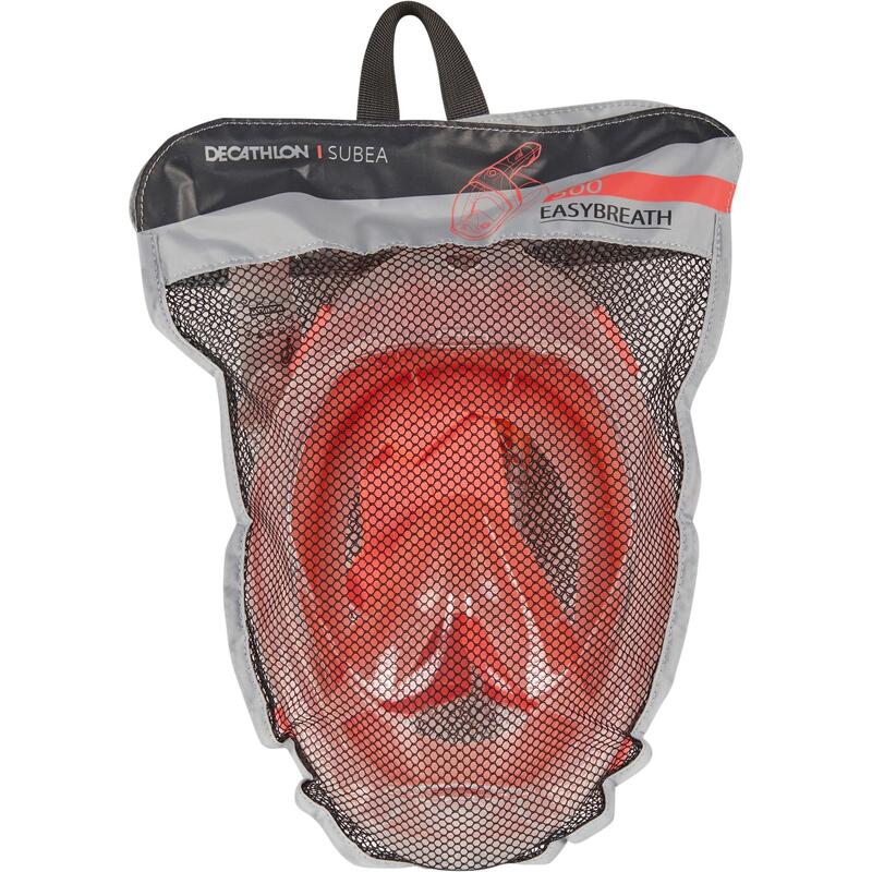 Snorkelmasker voor volwassenen Easybreath 500 met tas koraalrood