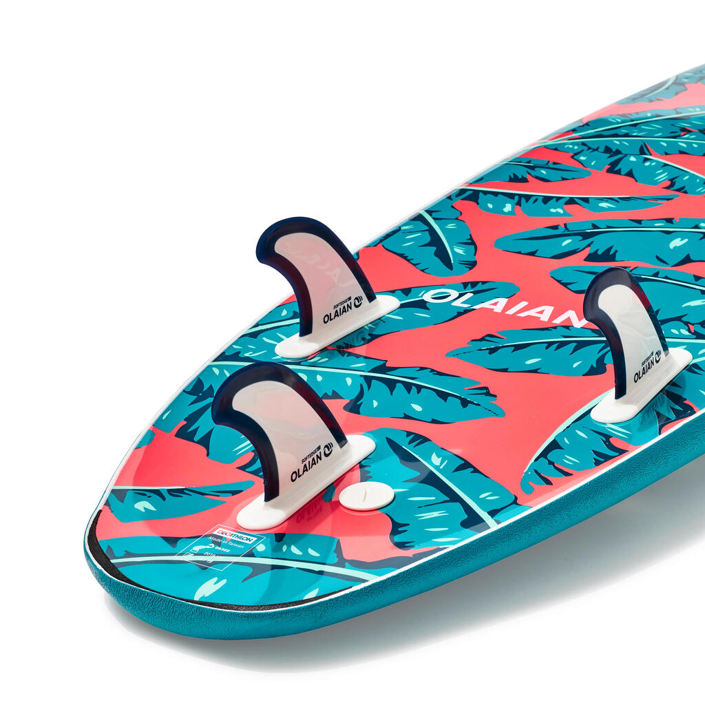 Surfboard 500 aus Schaumstoff 7'8 Soft inkl. Leash und 3 Finnen