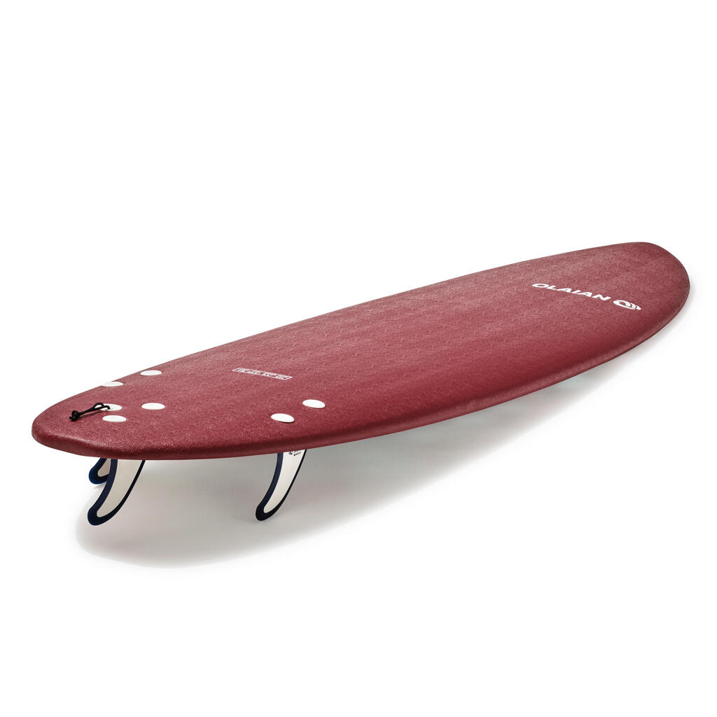 Tabla de surf en espuma con leash + 3 quillas Olaian Soft 500 rojo