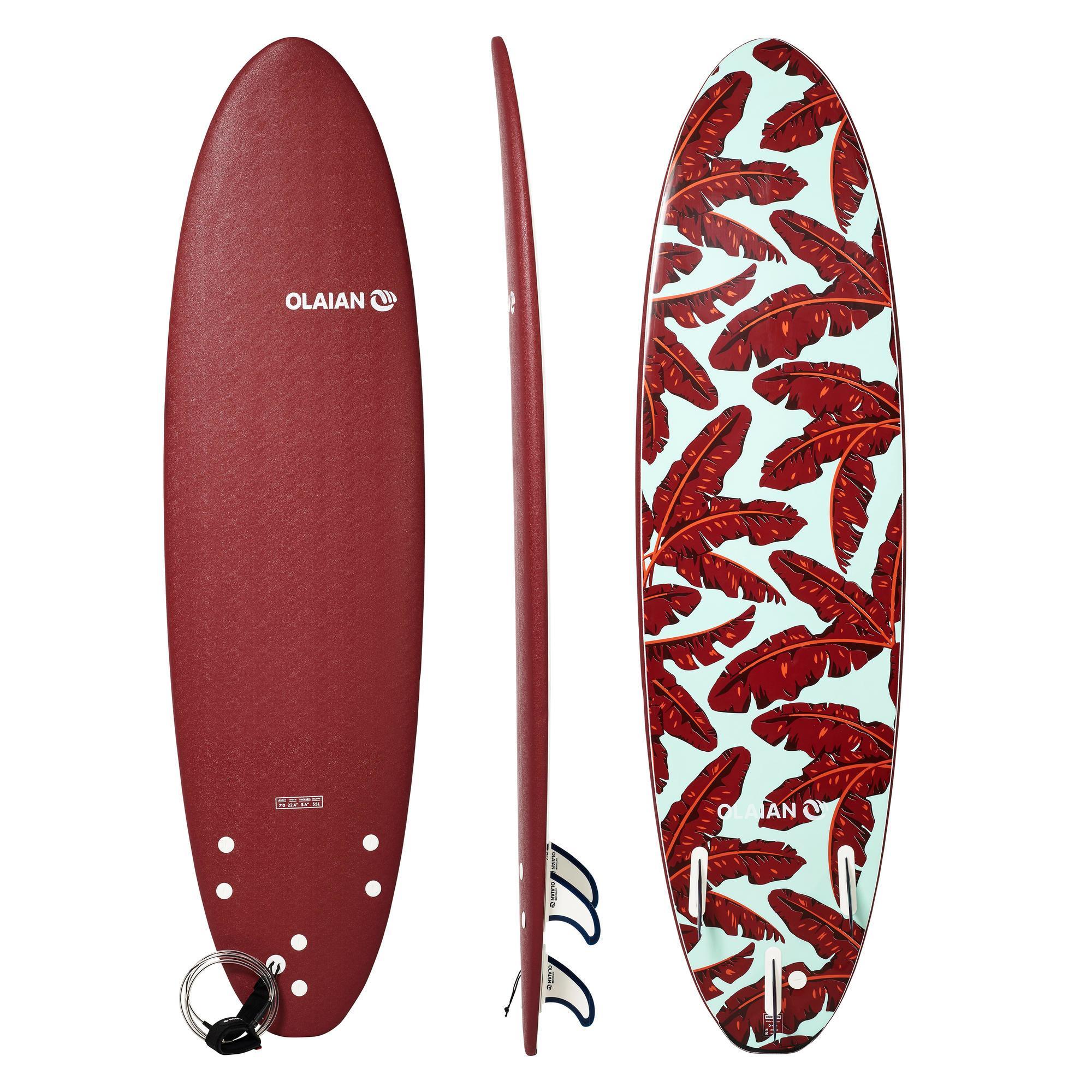 Placă spumă surf 500 7′ 1 leash şi 3 înotătoare decathlon.ro