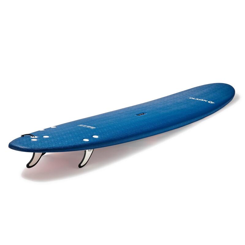 Prancha de Surf em Espuma 500 8'6'' com um leash e 3 quilhas.