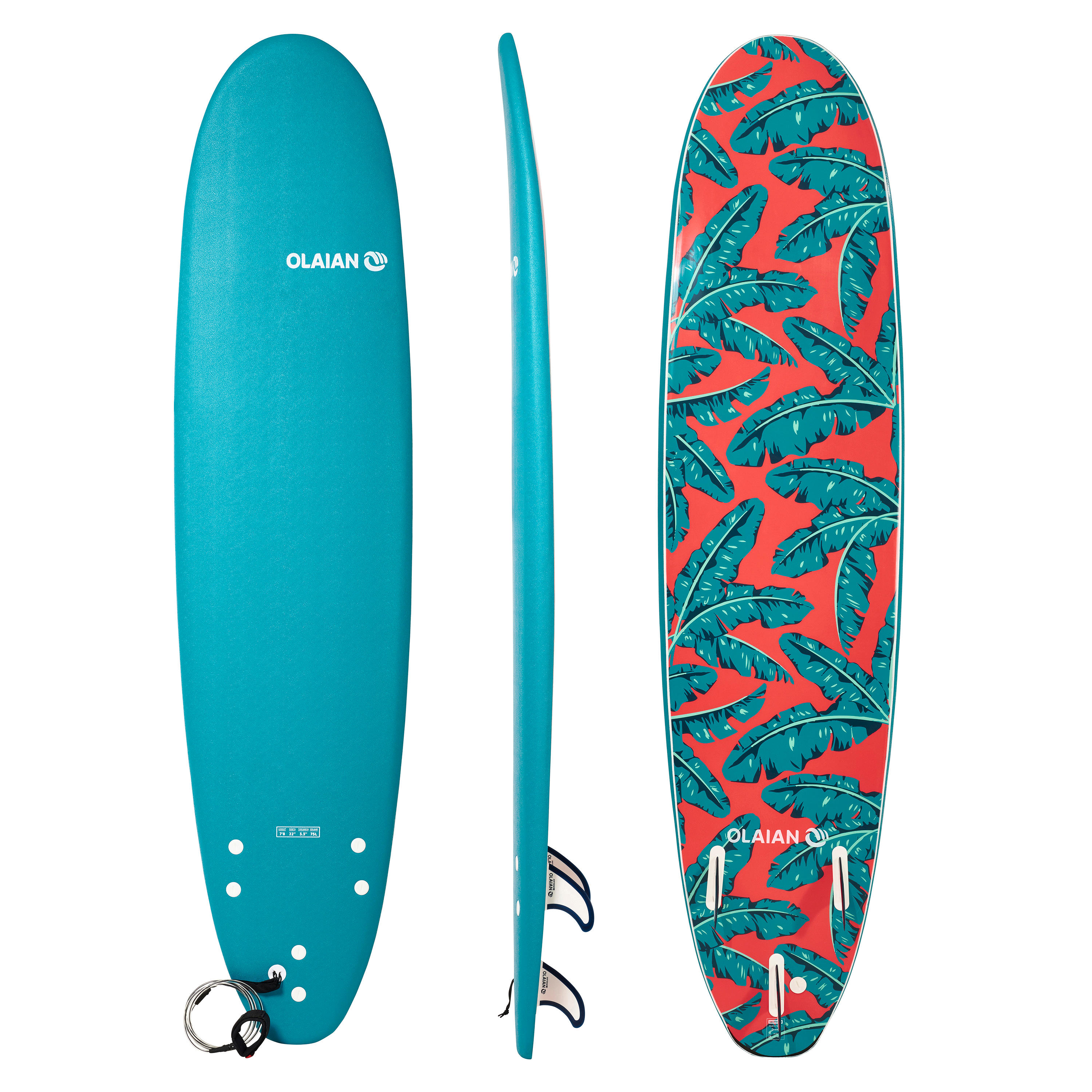 7′8″ Foam Surfboard - 500 Comes with 1 leash and 3 fins.  - OLAIAN