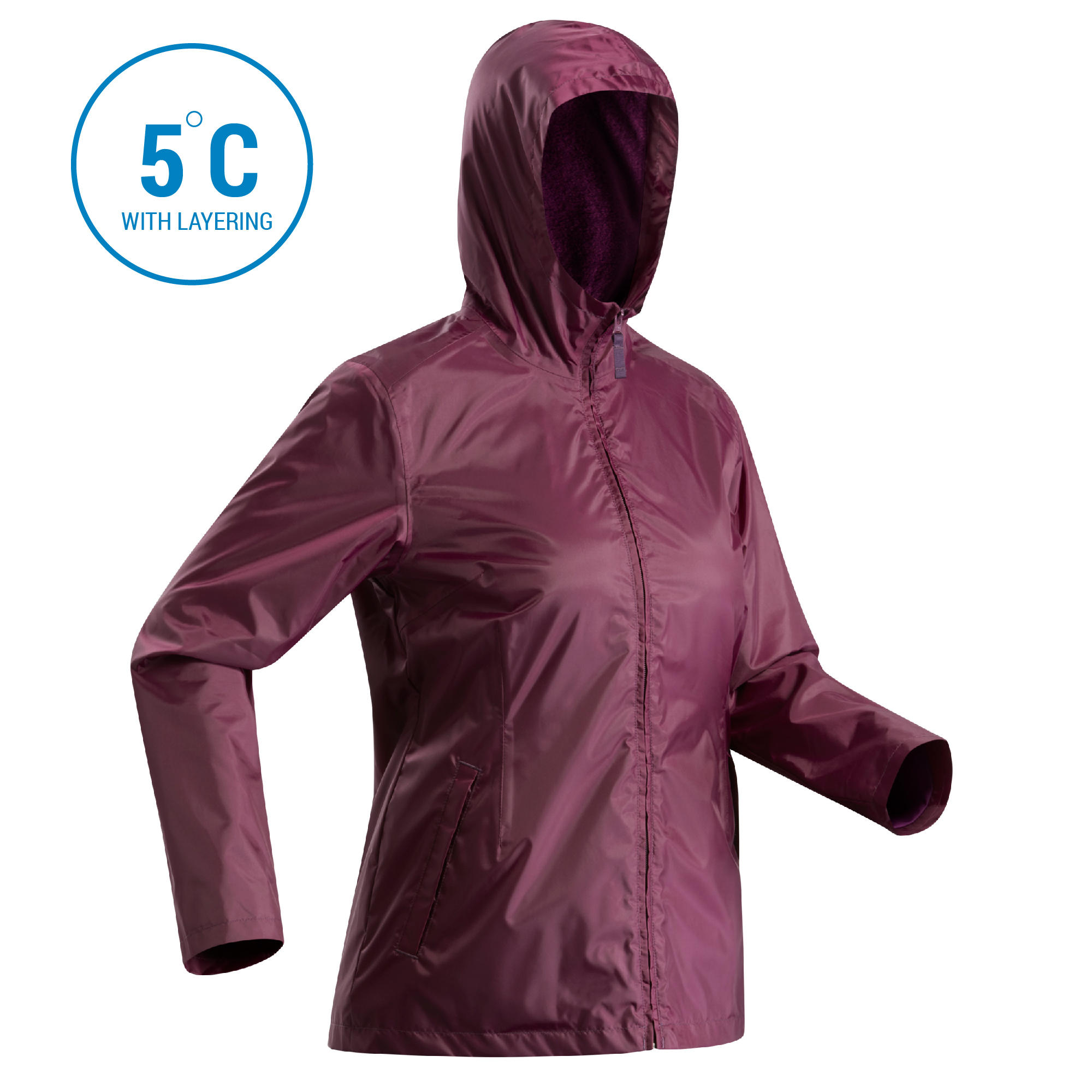 

Women' Rain Jacket SH100 (Warm) - Purple -  By QUECHUA | Decathlon