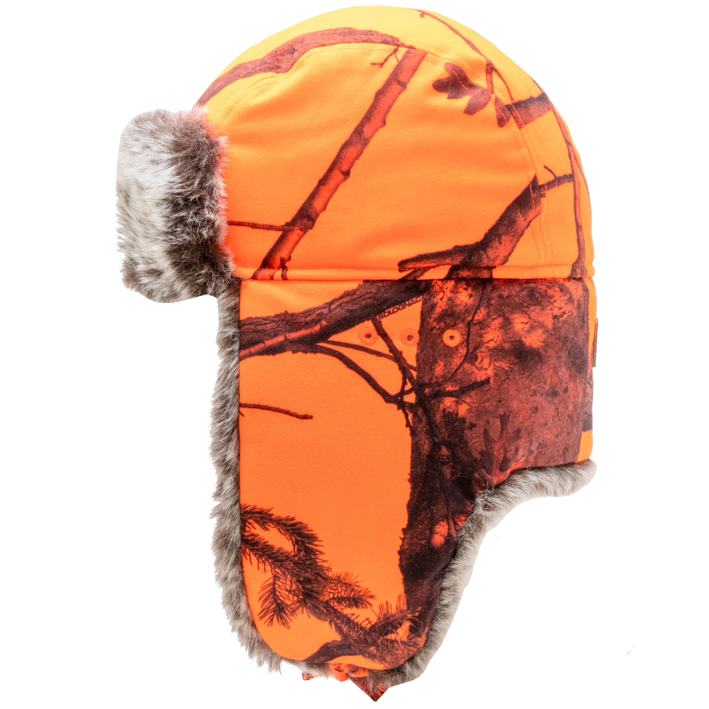 Gorro Caza Solognac Adulto Calido Orejeras Camo Naranja Fluo Alta Visibilidad 4/10