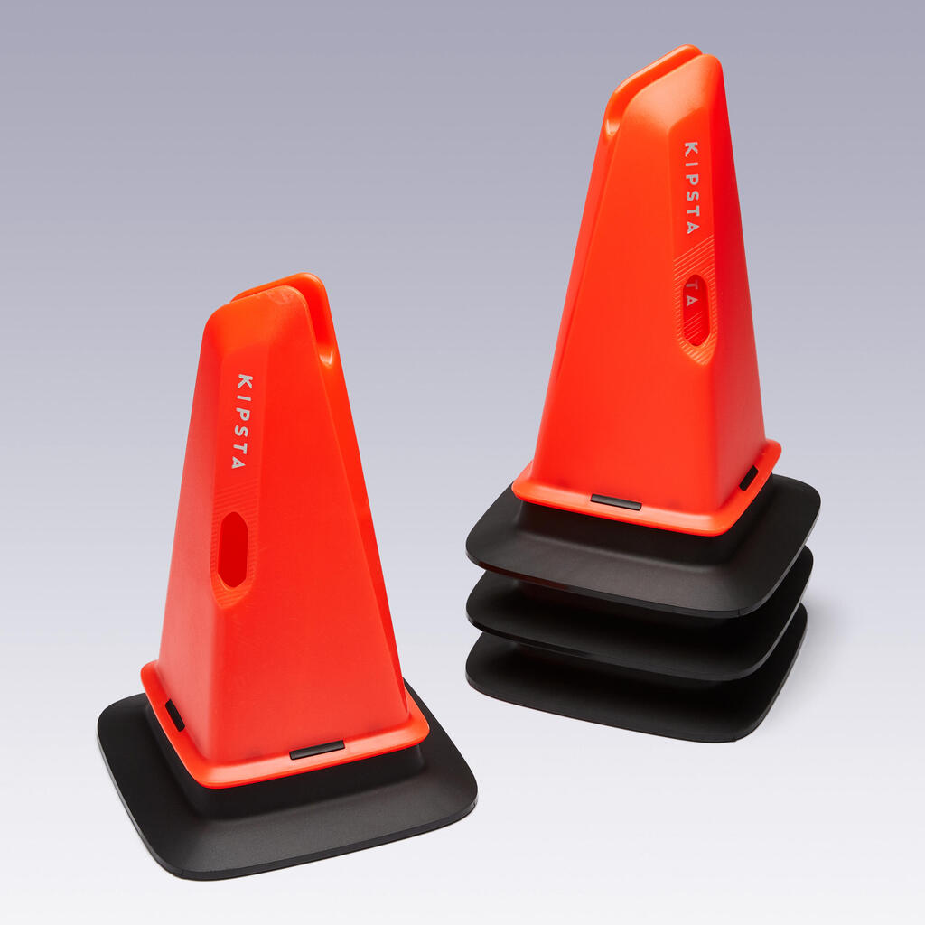 Súprava 4 vymedzovacích kužeľov Modular 30 cm oranžová na futbalový tréning