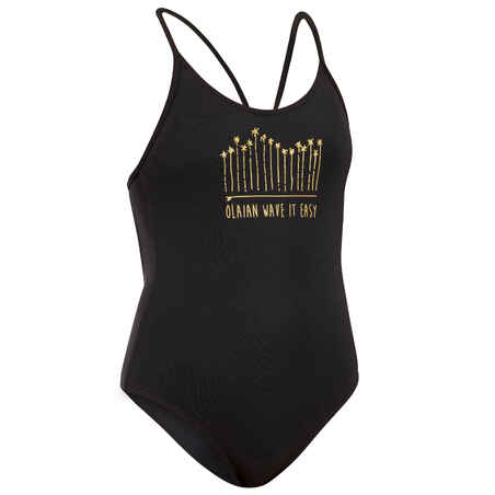 Mergaičių vientisas maudymosi kostiumėlis „100“, juodas