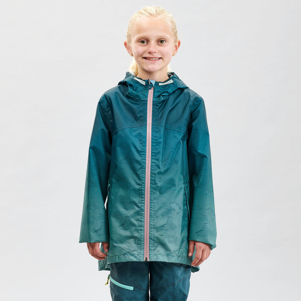 Wanderjacke Kinder Gr. 122–170 wasserdicht Wandern - MH100 Zip dunkelgrün