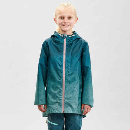 Kids' Hiking Waterproof Jacket MH150 7-15 Years - turquoise