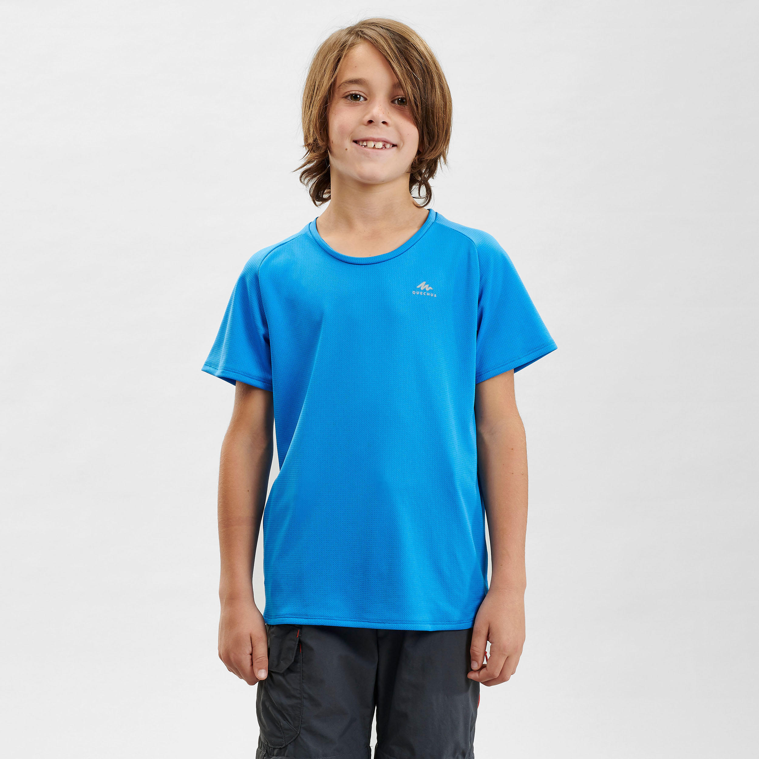 Boys Mountain Hiking T-Shirt Quechua MH500 Age 7-15 - Blue