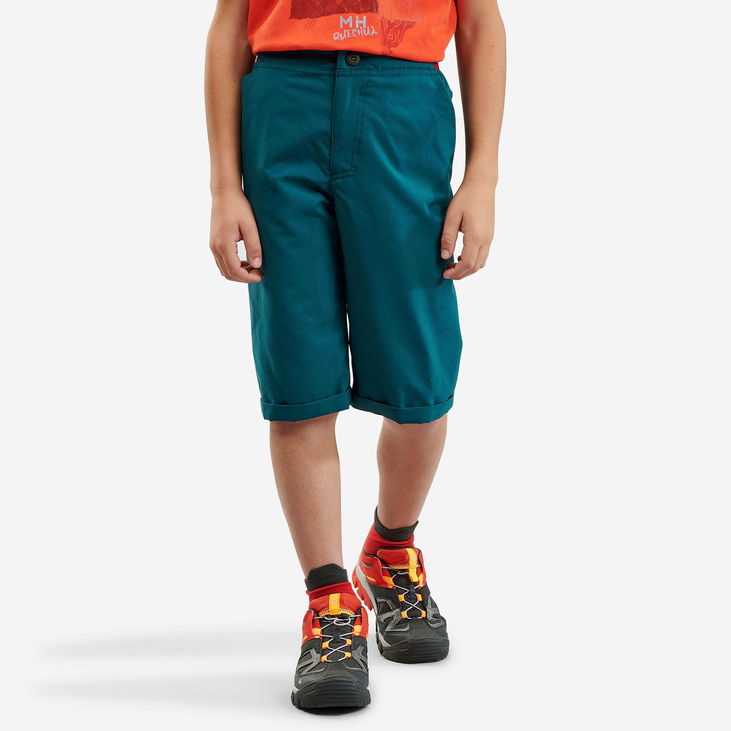 Kids’ Hiking Shorts - MH100 Aged 7-15 - Green 1/7