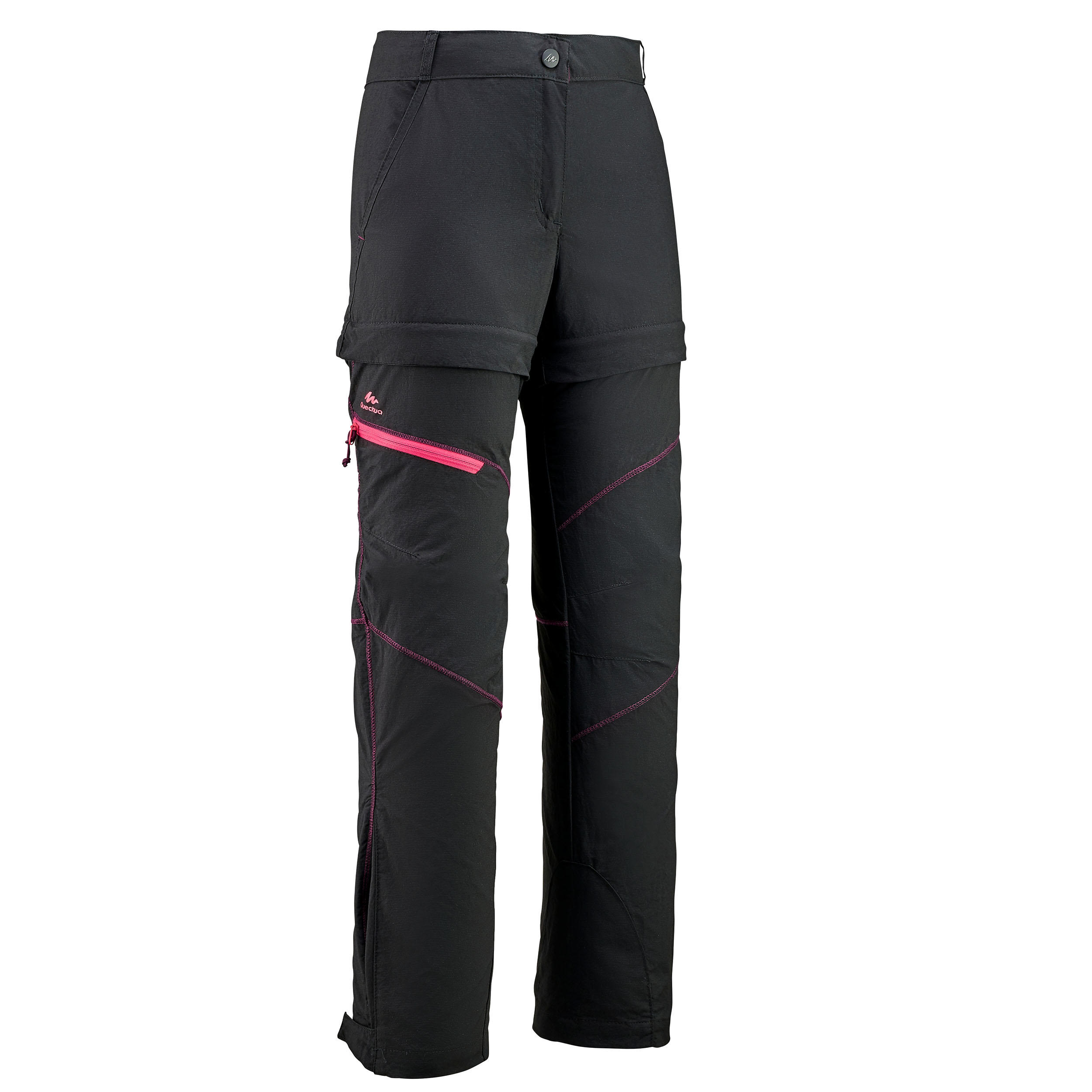 Pantalon Modulabil Drumeție MH500 Negru Băieți 7 -15 ani