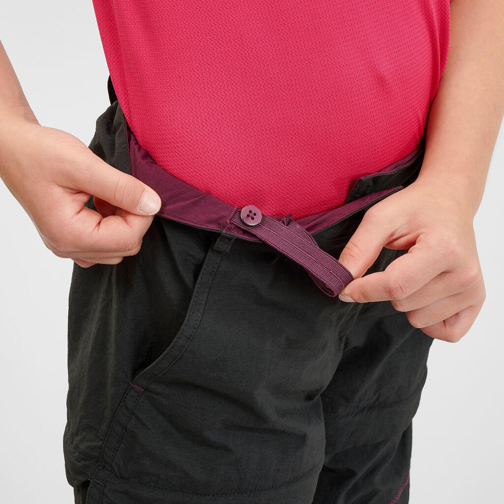 Pantalón de senderismo convertible negro para niños de 7 a 15 años MH500