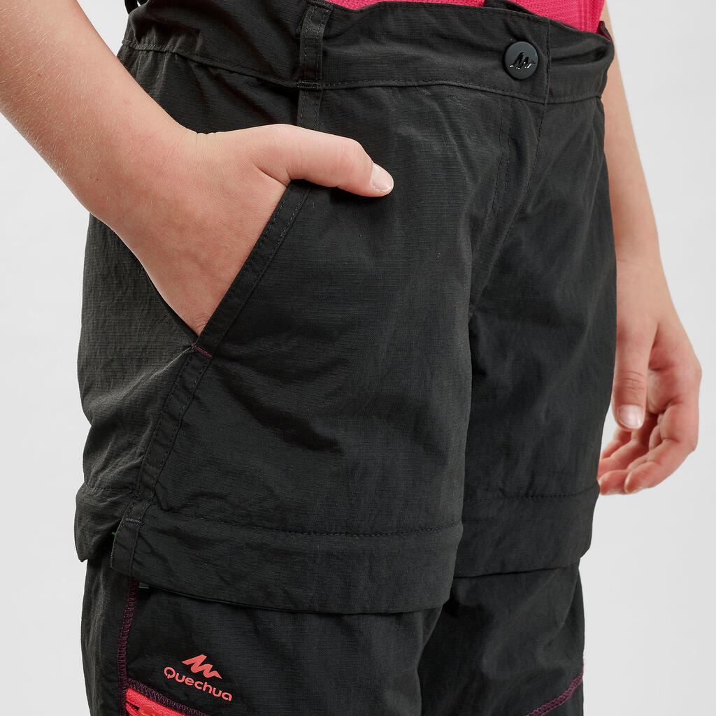 Pantalón de senderismo convertible negro para niños de 7 a 15 años MH500