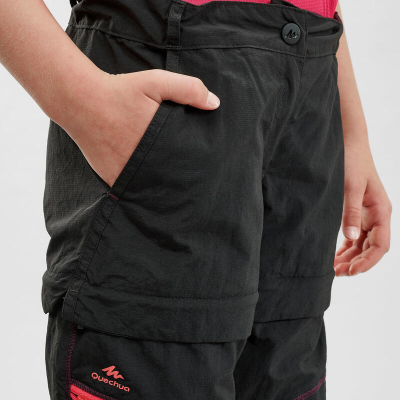 Pantalon Modulabil Drumeție la munte MH500 Negru Copii 7 -15 ani