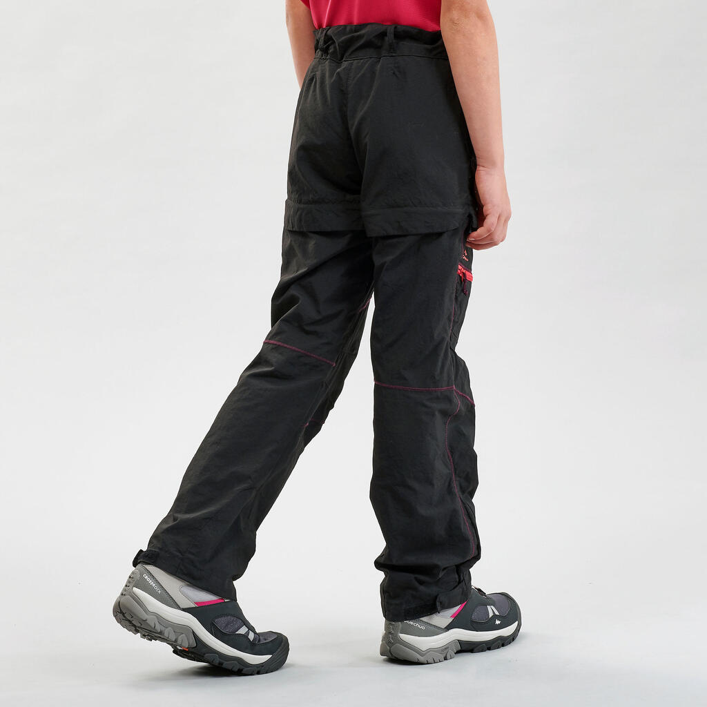 Pantalón de senderismo convertible negro para niños de 7 a 15 años MH500