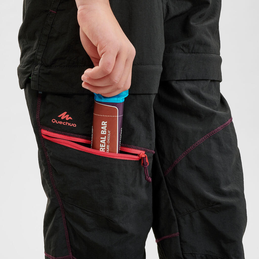 Pantalón de senderismo convertible negro para niños de 7 a 15 años MH500