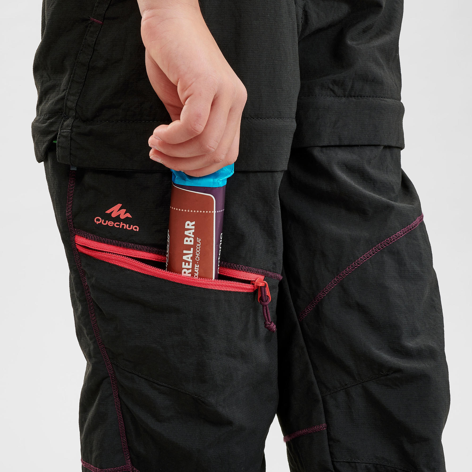 Modular hiking pants - MH500 black Children 7-15 years