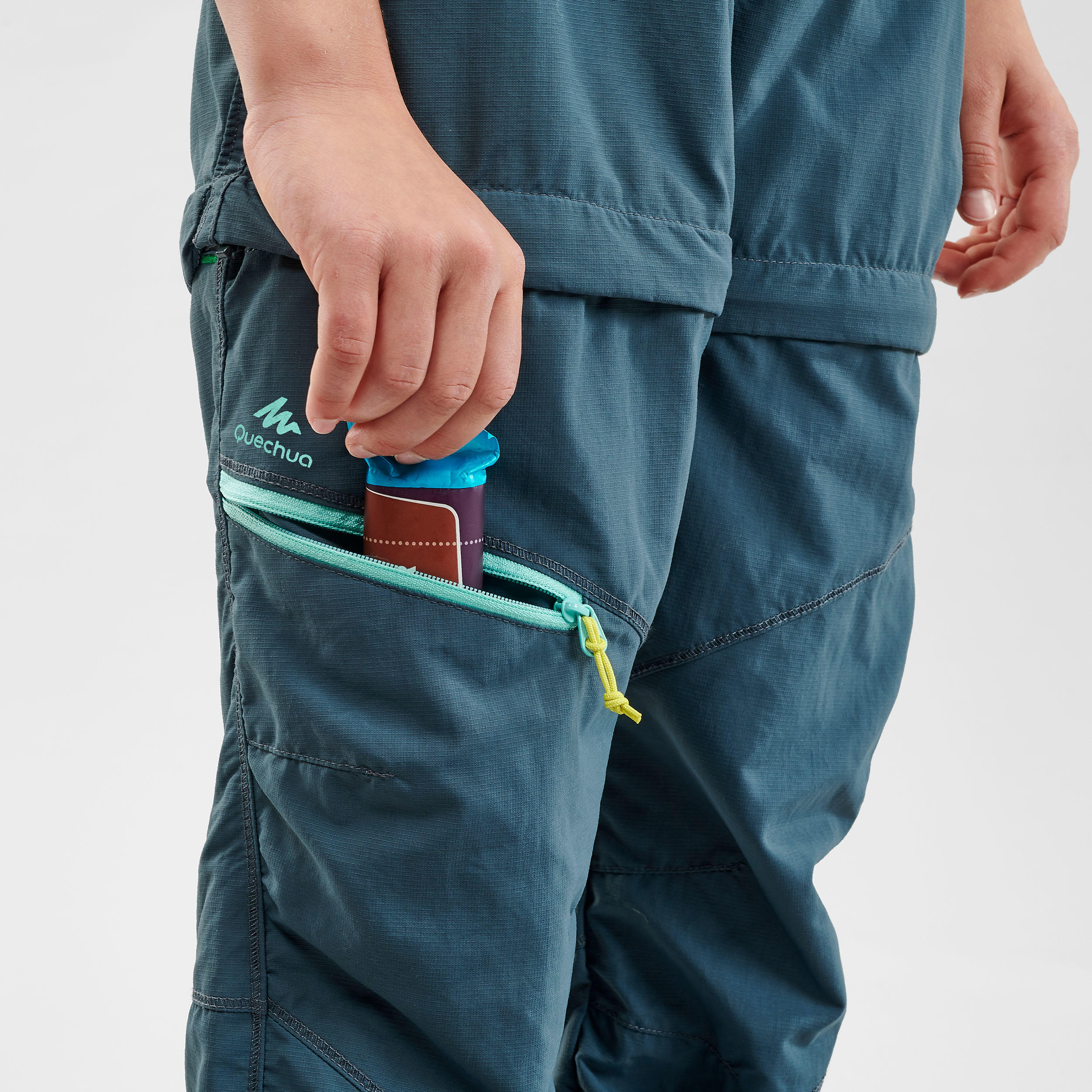 Kids’ Modular Hiking Trousers MH500 KID Aged 7-15 Turquoise 6/10