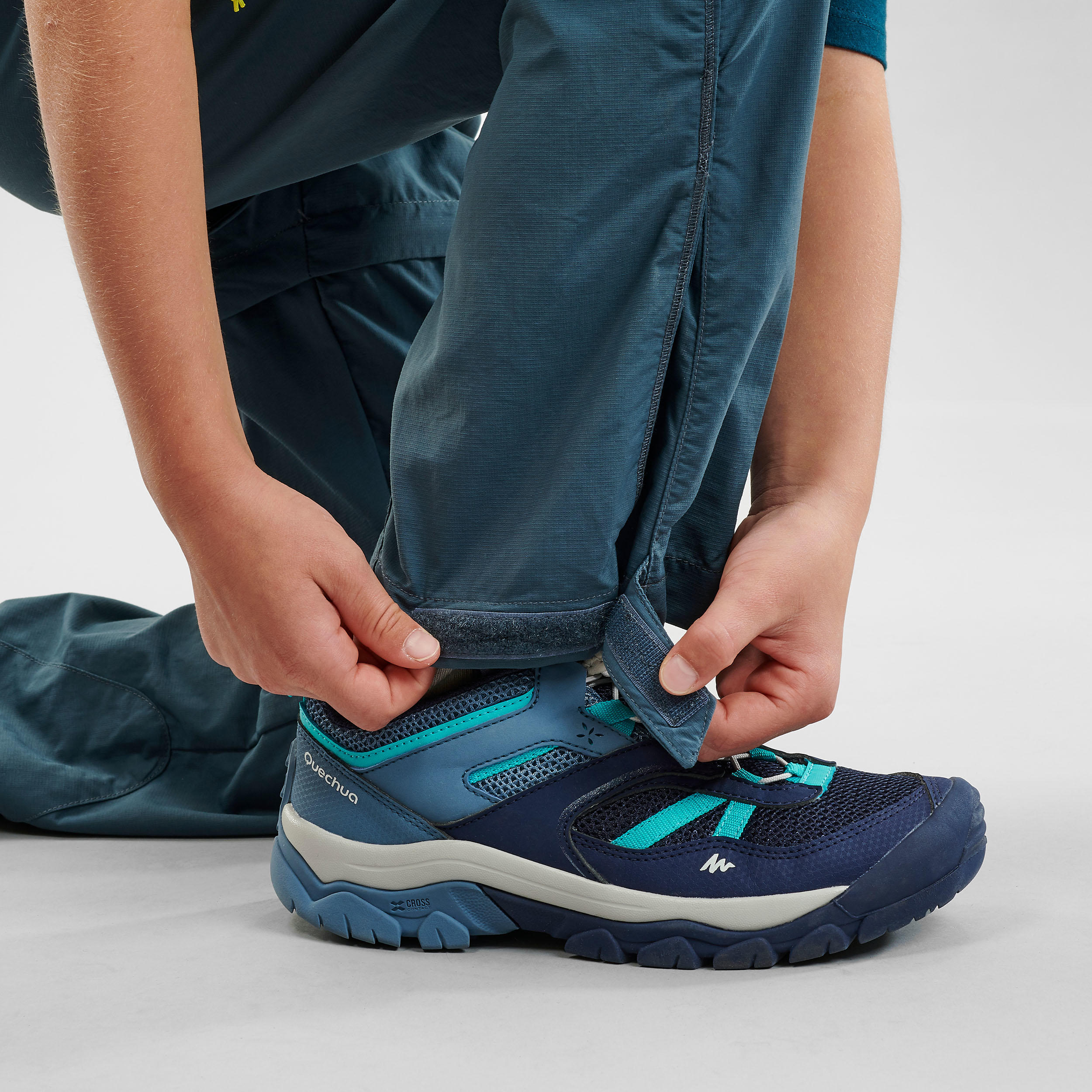 Kids’ Modular Hiking Trousers MH500 KID Aged 7-15 Turquoise 8/10