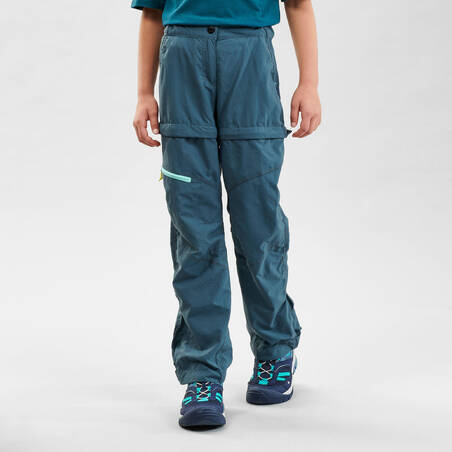 Kids’ Modular Hiking Trousers MH500 KID Aged 7-15 Turquoise