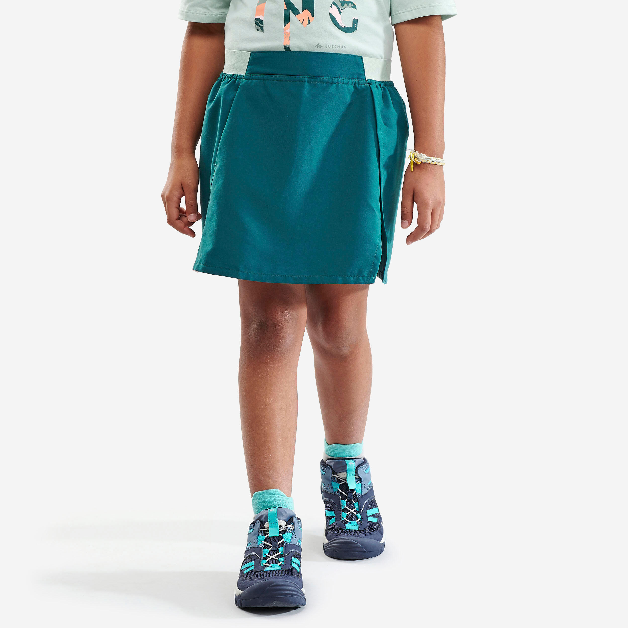 QUECHUA Kids’ Hiking Skort - MH100 Aged 7-15 - Turquoise