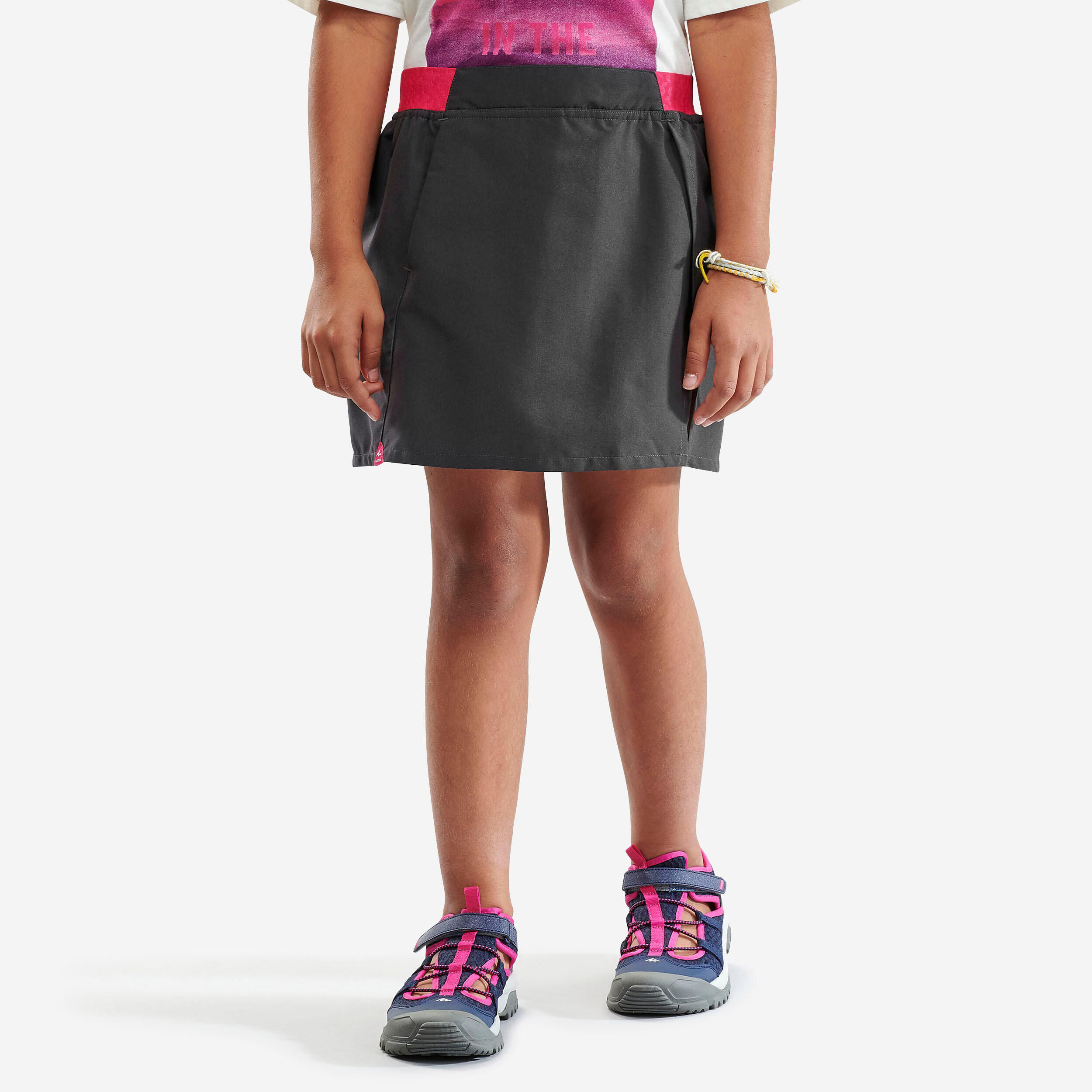 QUECHUA Kid's Hiking skort - MH100 - grey and pink - ages 7-15 years