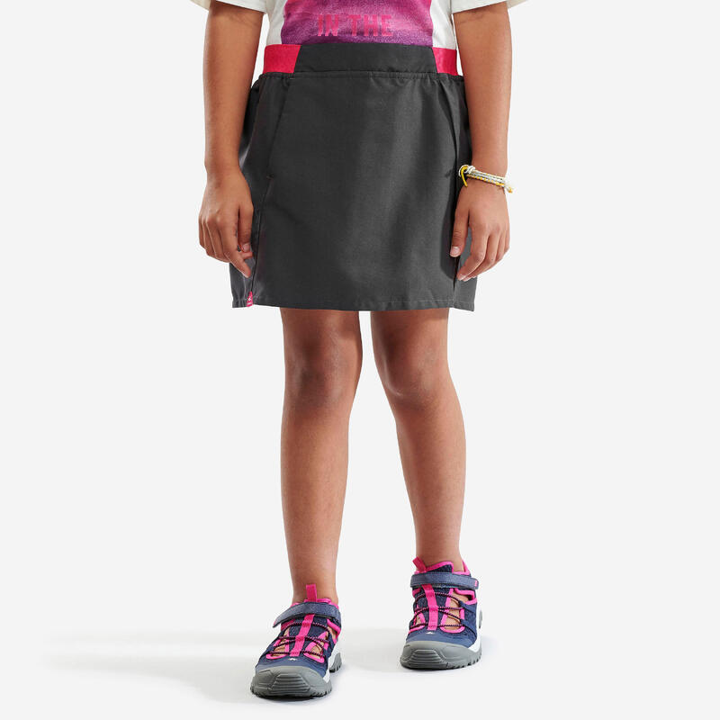 Dívčí turistická sukně s kraťasy MH 100 šedo-růžová