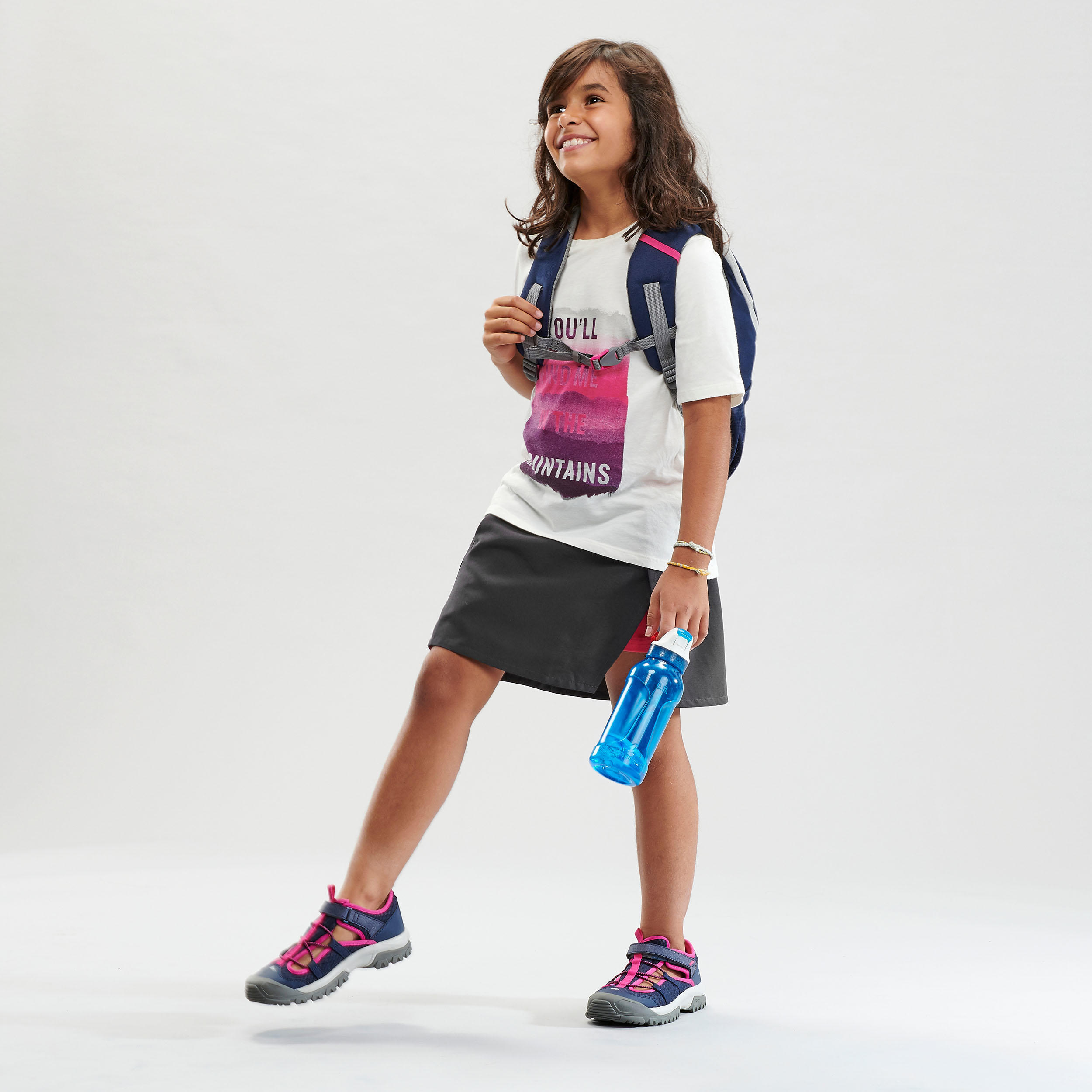 Kids’ Hiking Skort – MH 100 Black/Pink - QUECHUA