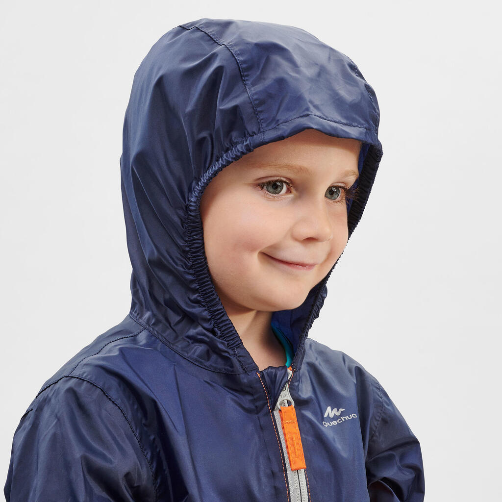 Regenjacke Kleinkinder Grösse 92–116 wasserdicht Wandern - MH100 Zip grün/blau  