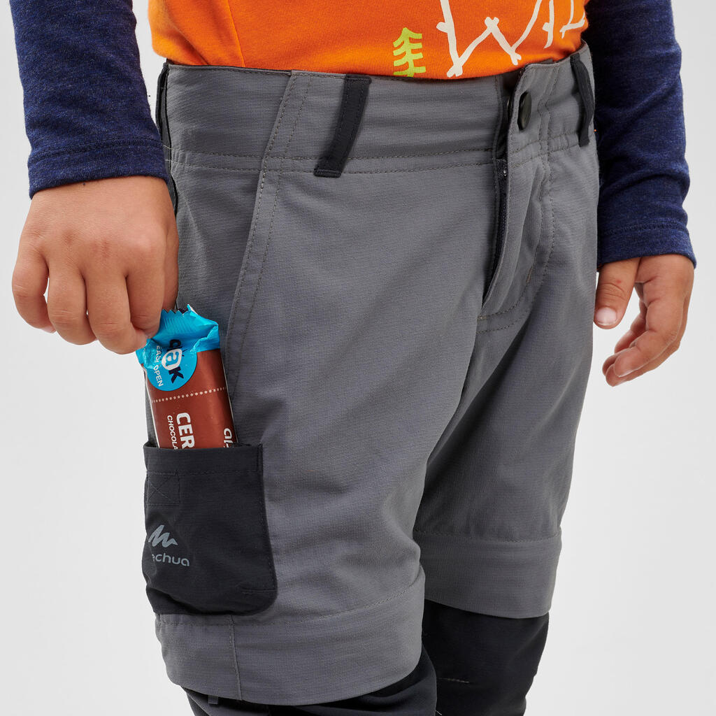 Pantalón convertible de senderismo para Niños 2-6 años Quechua MH500 gris