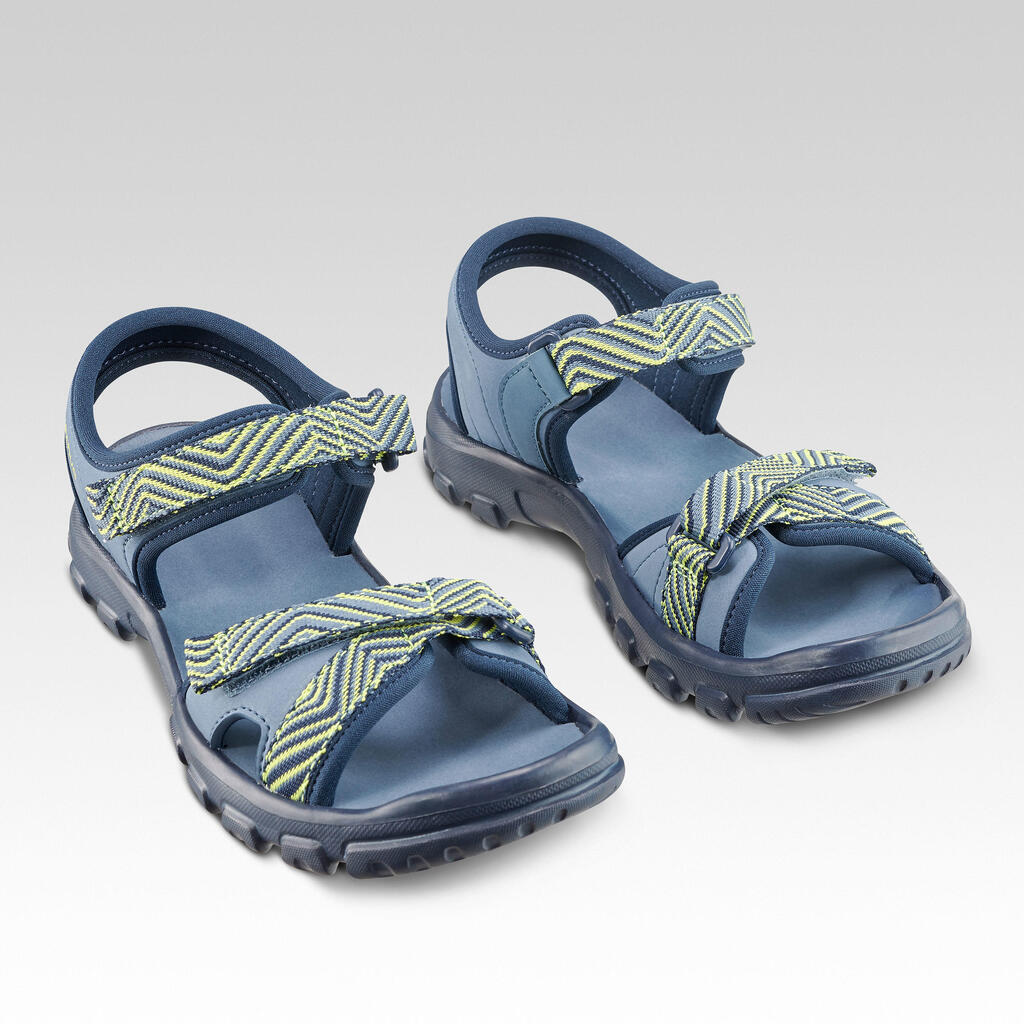 Bērnu pārgājienu sandales “MH100 TW”, 33.-36. izmērs, haki/dzeltenas