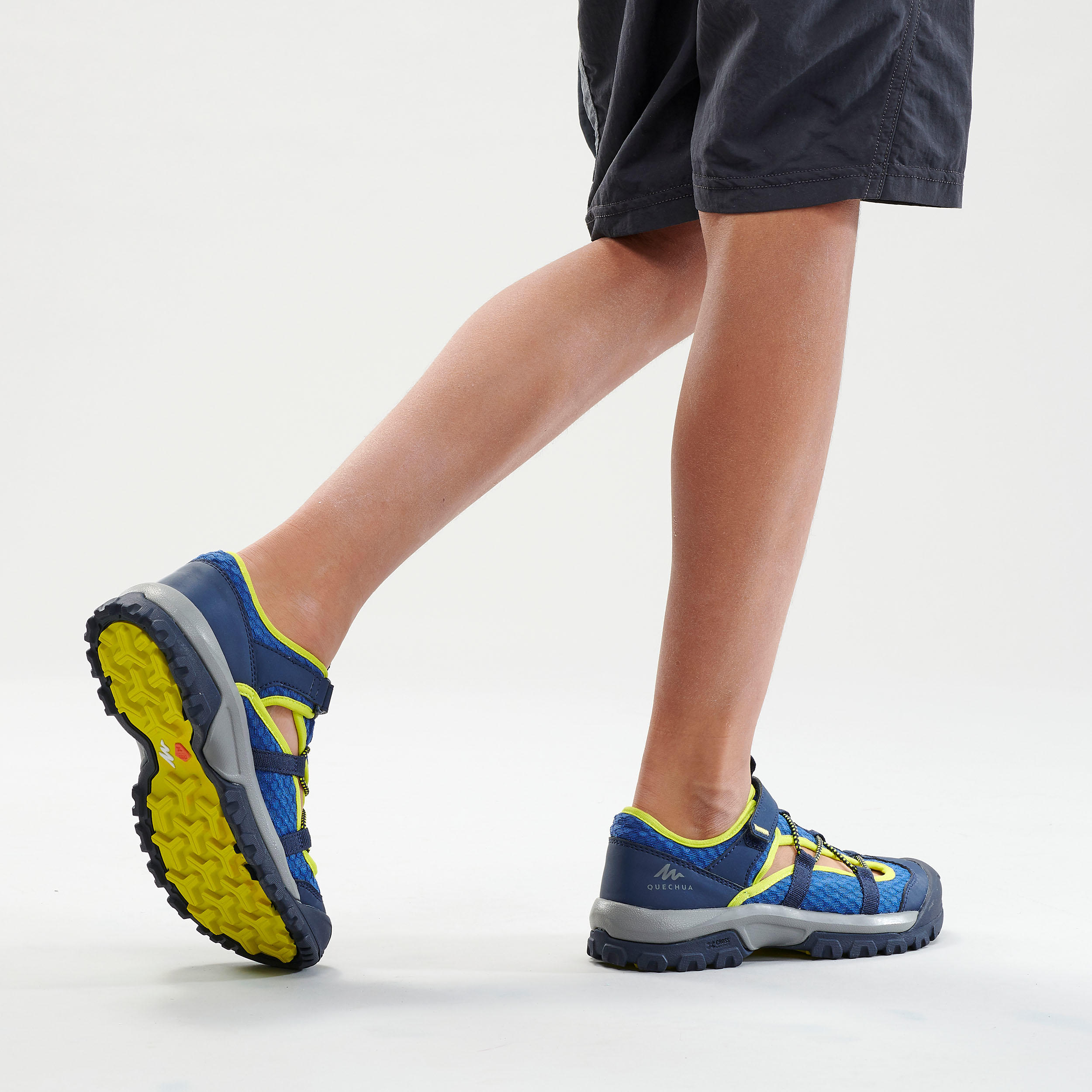 SANDALIAS TREKKING NIÑOS MH150 AZUL/AMARILLO - Decathlon