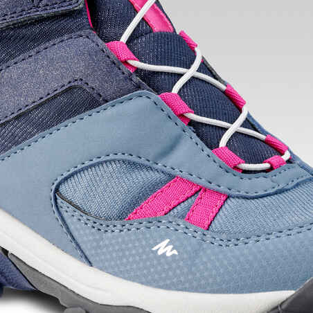 נעלי טיולים נגד מים לילדים בגובה אמצע עם שרוכים CROSSROCK - כחול/אפור