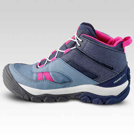 נעלי טיולים נגד מים לילדים בגובה אמצע עם שרוכים CROSSROCK - כחול/אפור