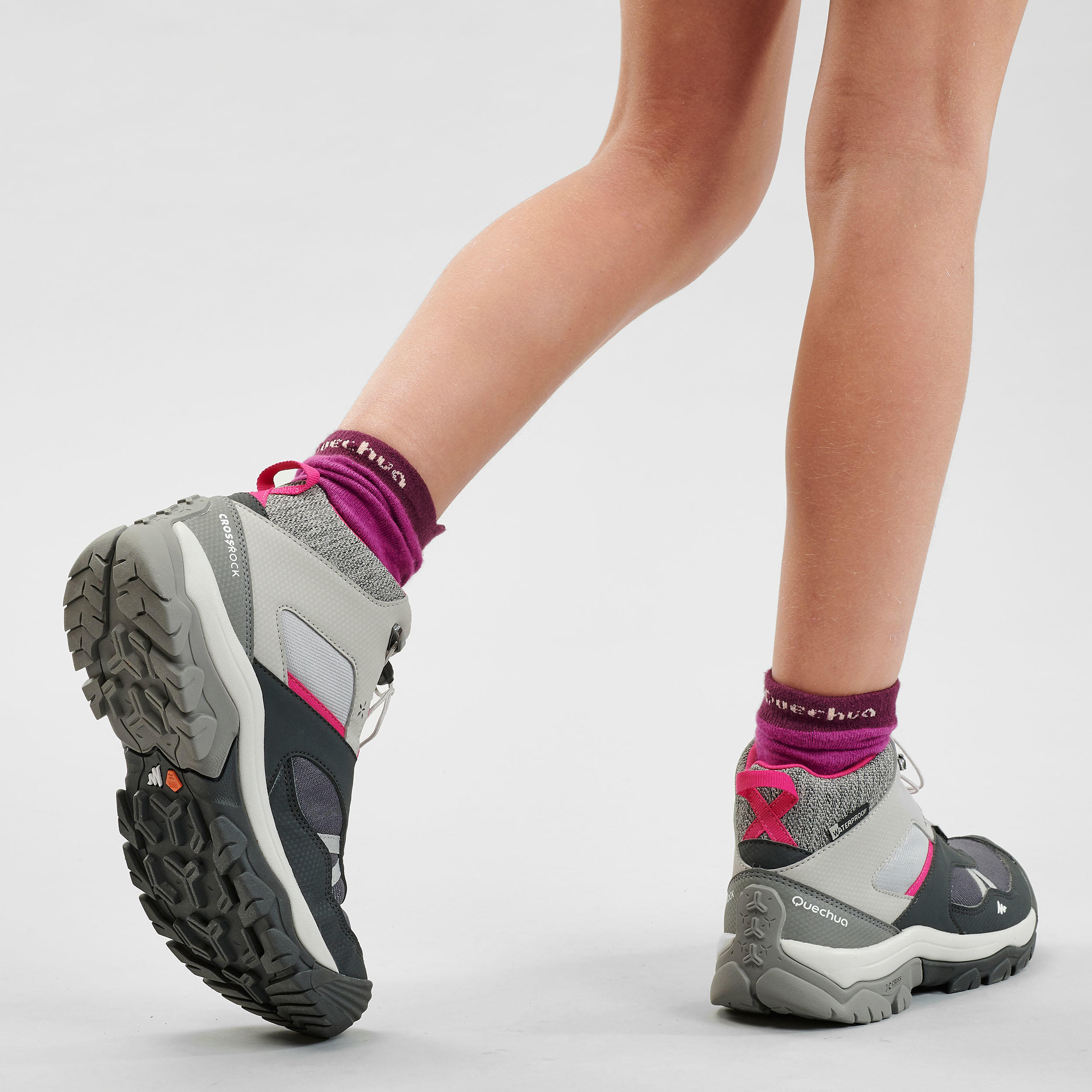 Children's waterproof lace-up walking shoes  CROSSROCK MID size 3-5 - Grey 7/9