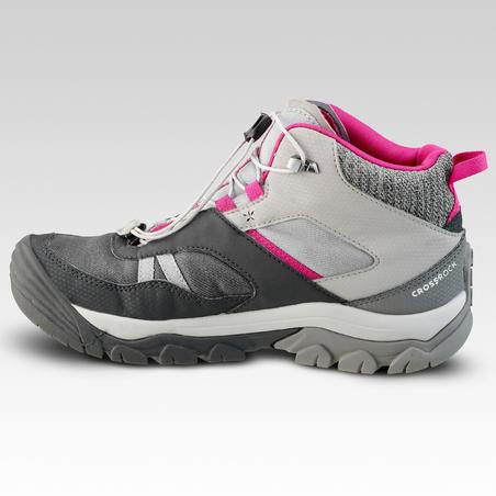 Chaussures  imperméables de randonnée enfant lacet CROSSROCK MID grises 35-38