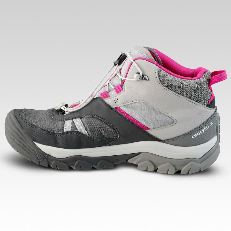 Chaussures imperméables de randonnée enfant lacet CROSSROCK MID grises 35-38