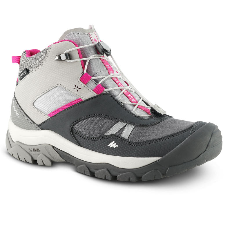 Children's waterproof laceup walking shoes CROSSROCK MID size 35 Grey