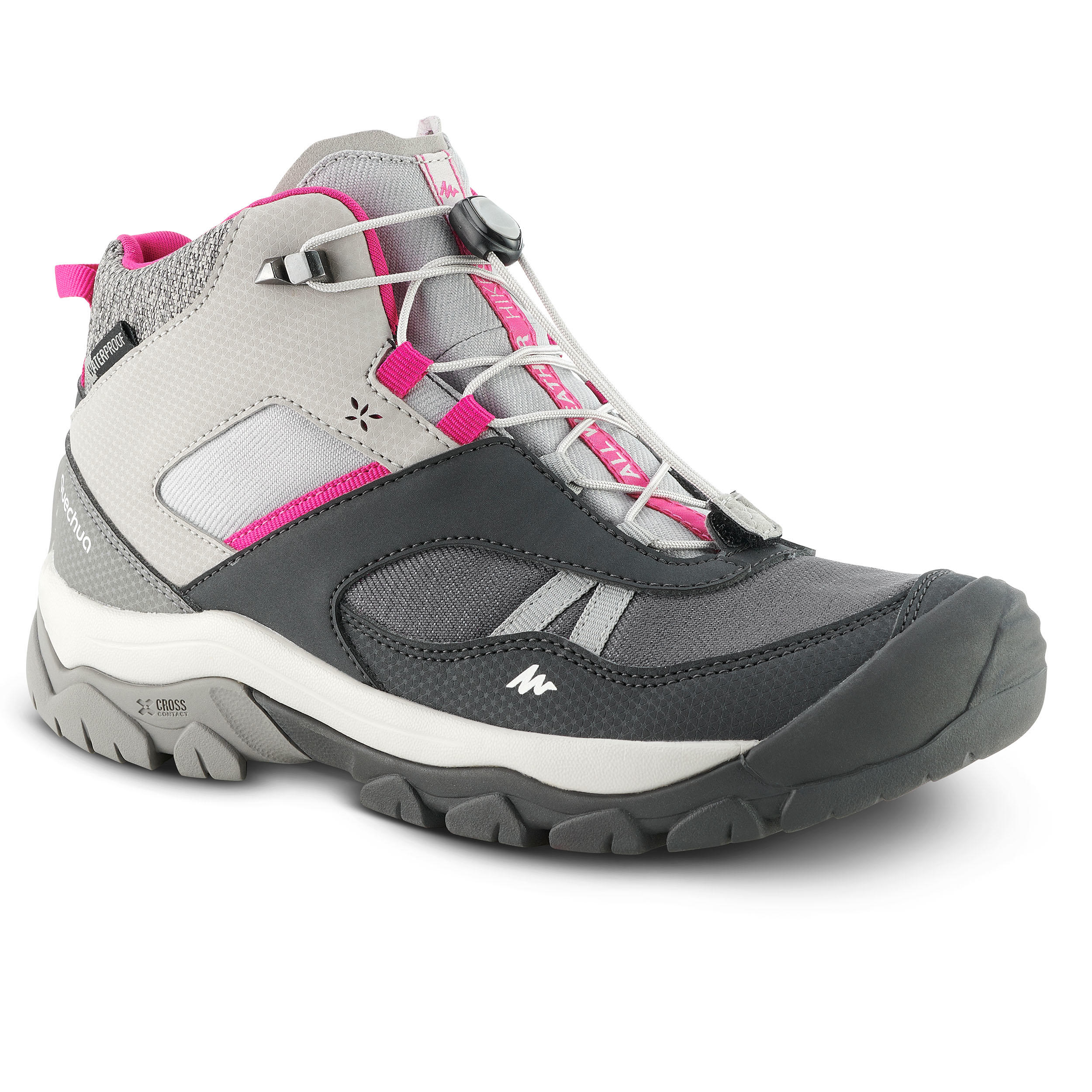 Waterdichte halfhoge wandelschoenen voor kinderen Crossrock grijs 35-38  veters | QUECHUA | Decathlon.nl