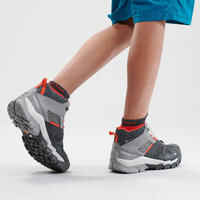 נעלי טיולים נגד מים לילדים גובה אמצע CROSSROCK MID עם שרוכים - אפור מידות 35‏-38