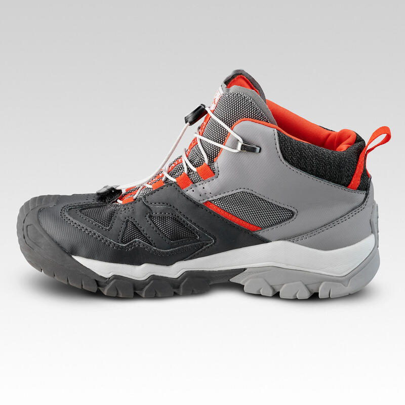 Chaussures imperméables de randonnée enfant avec lacet CROSSROCK MID grise 35-38