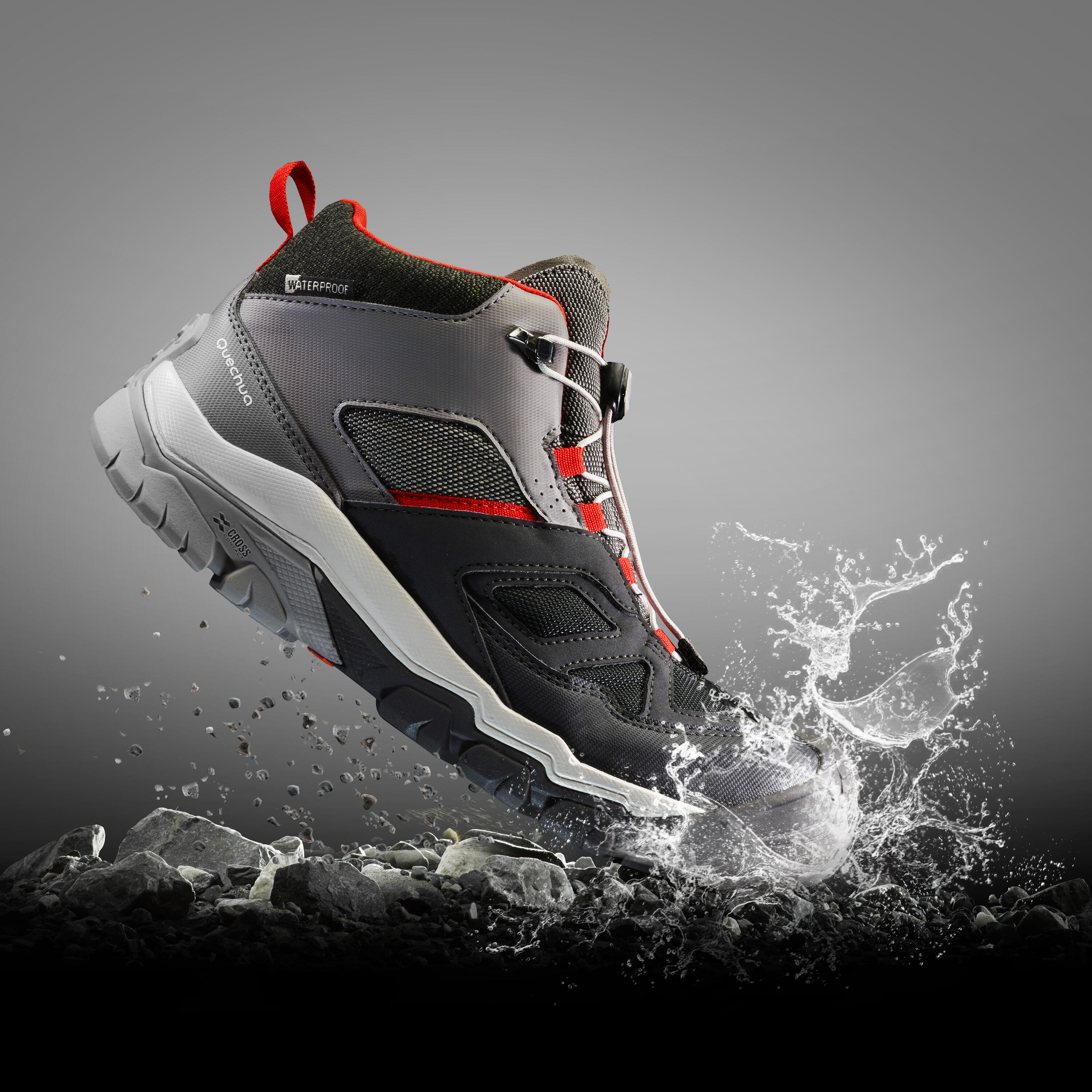 Waterdichte halfhoge wandelschoenen voor kinderen Crossrock veters 35-38 grijs 13/13