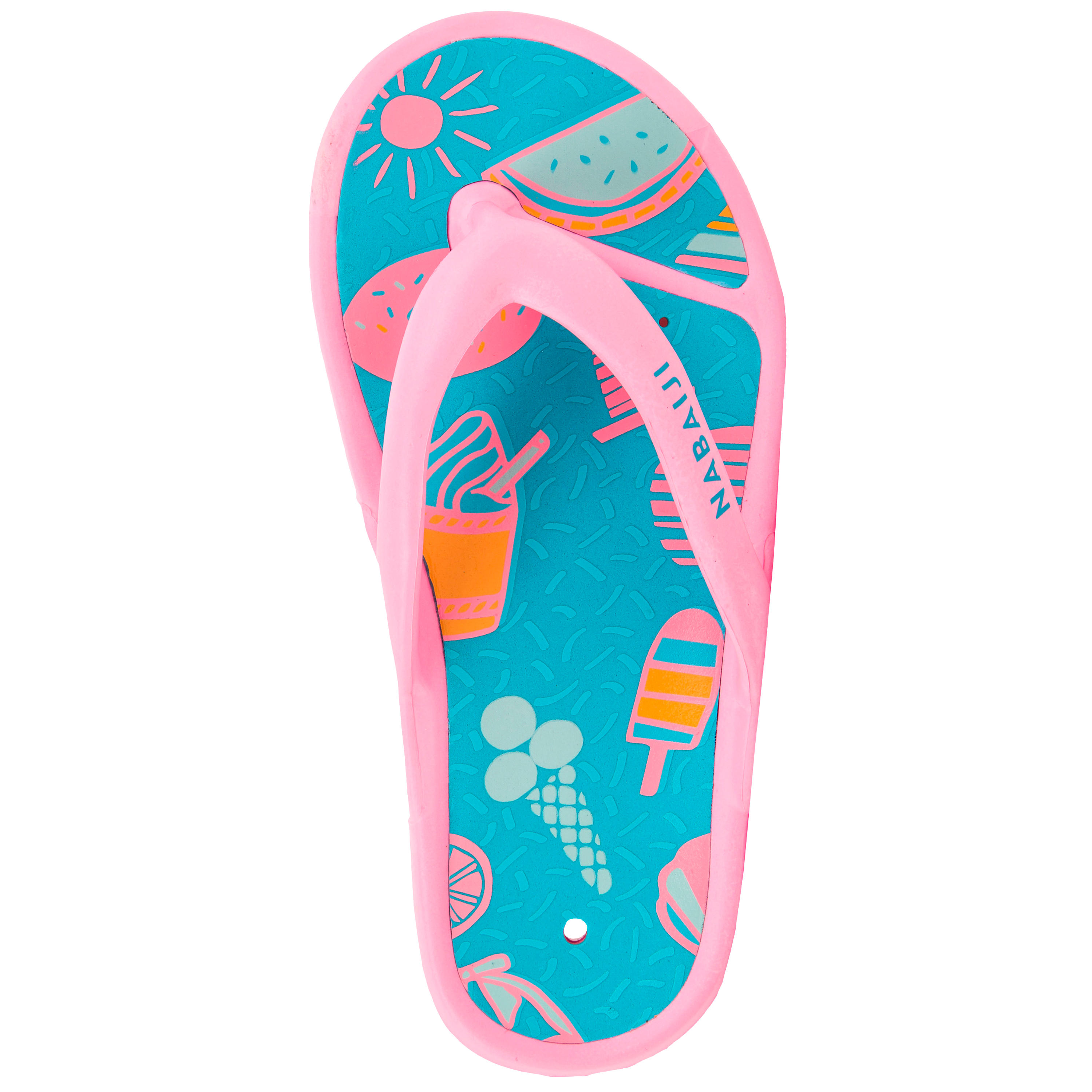 Kids Pool Flip-flops- Tonga 500 Print- Beach Pink 2/5