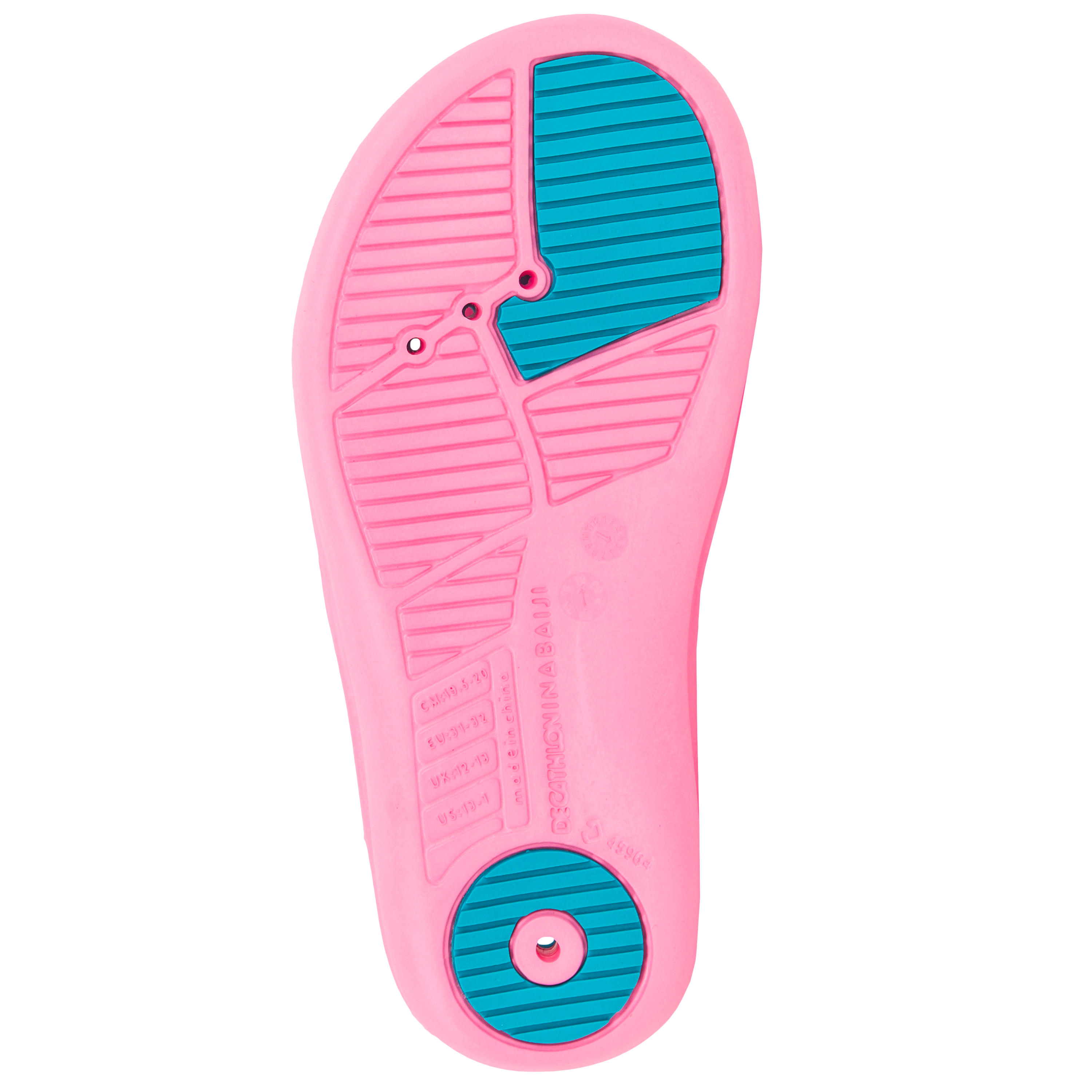 Kids Pool Flip-flops- Tonga 500 Print- Beach Pink 3/5