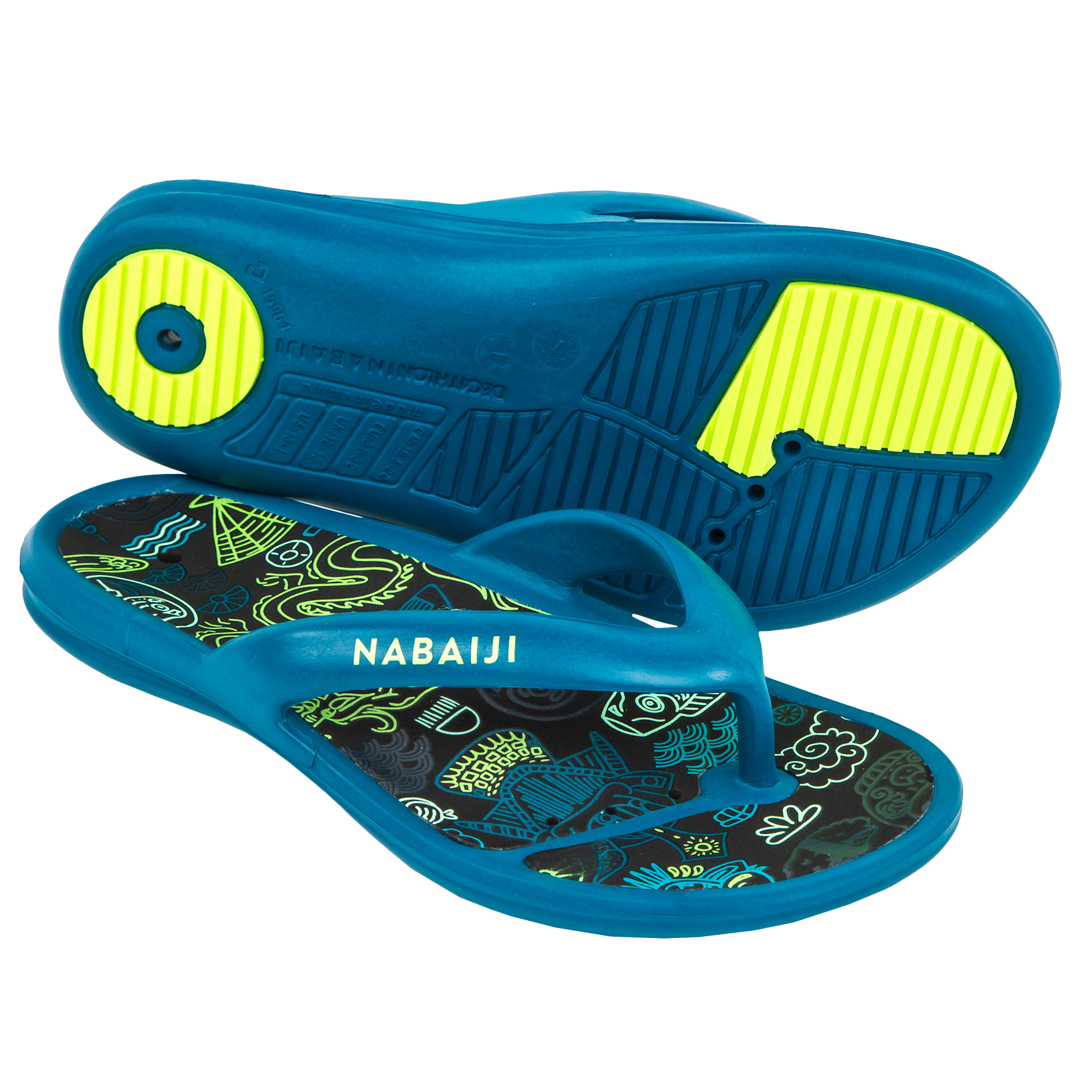 NABAIJI Kids Pool Flip-flops Tonga 500 Print- City Blue