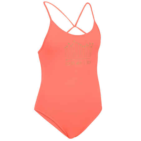 GIRL'S ONE-PIECE SWIMSUIT 100 CORAL